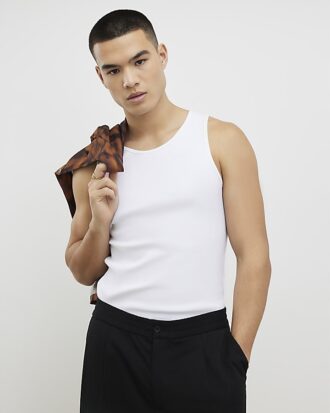 White Muscle Fit Ribbed Vest White Muscle Fit Ribbed Vest