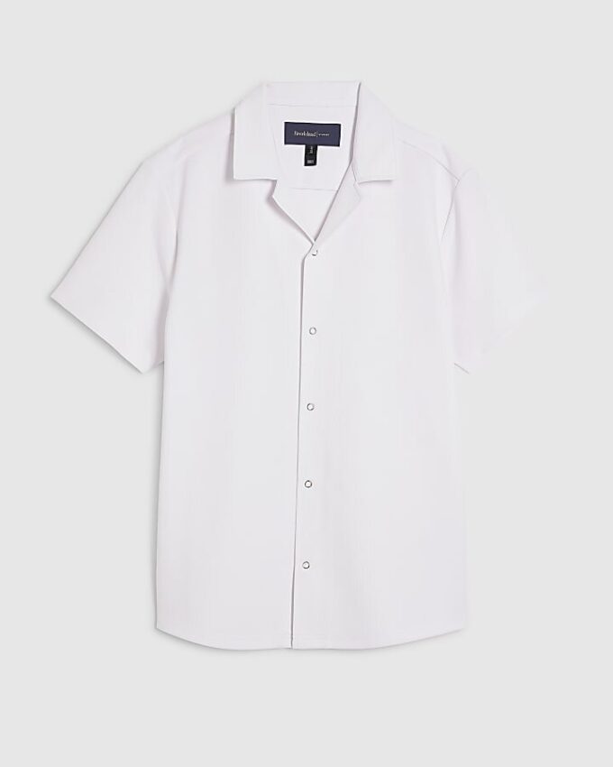 White Muscle Fit Ring Snap Shirt