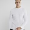 White Muscle Fit Textured Jumper