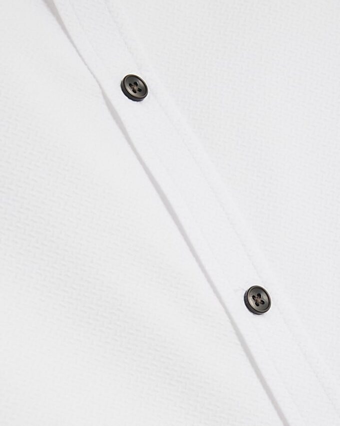 White Muscle Fit Textured Shirt