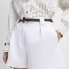 White Plaited Belted Shorts
