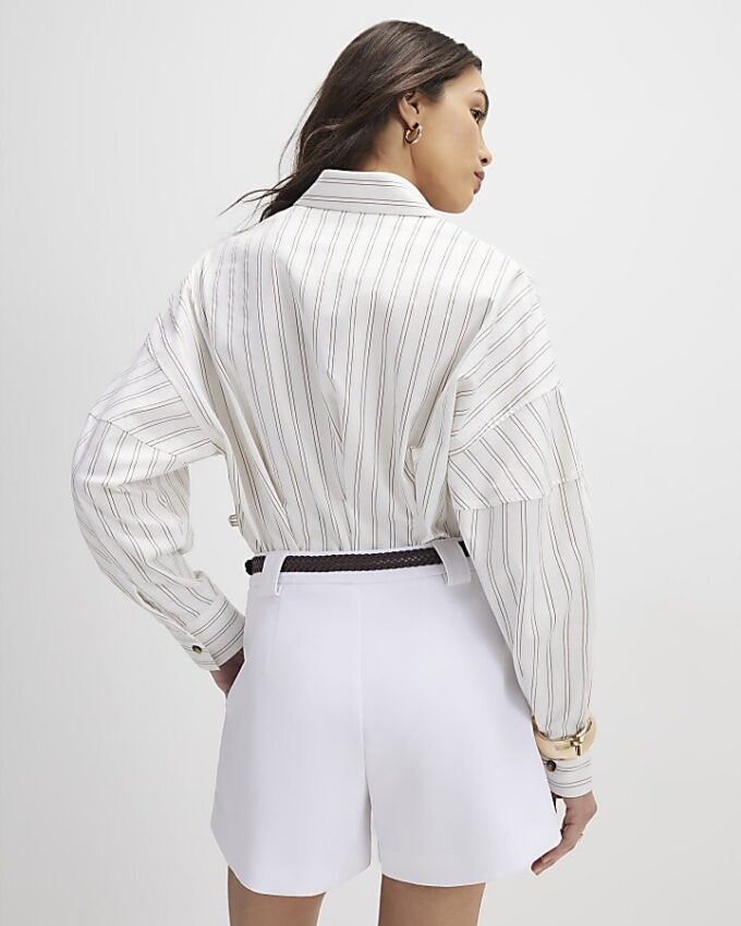 White Plaited Belted Shorts