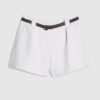White Plaited Belted Shorts