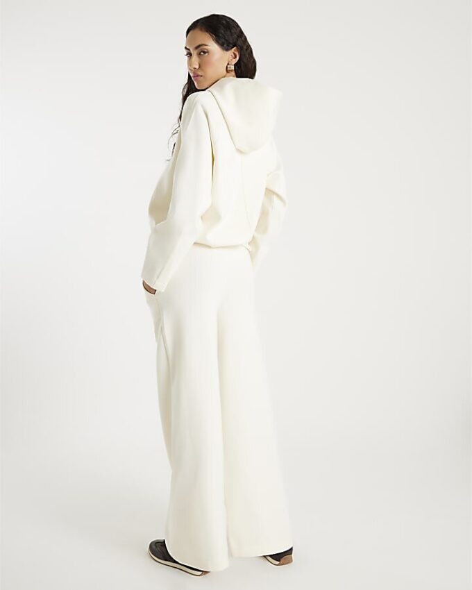 White Premium Wide Leg Pintuck Joggers