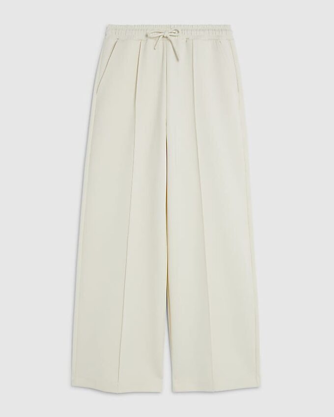 White Premium Wide Leg Pintuck Joggers