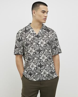 White Regular Fit Baroque Tile Print Shirt White Regular Fit Baroque Tile Print Shirt