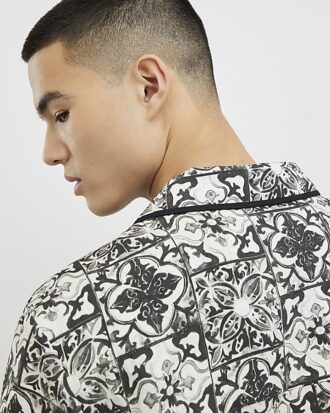 White Regular Fit Baroque Tile Print Shirt White Regular Fit Baroque Tile Print Shirt