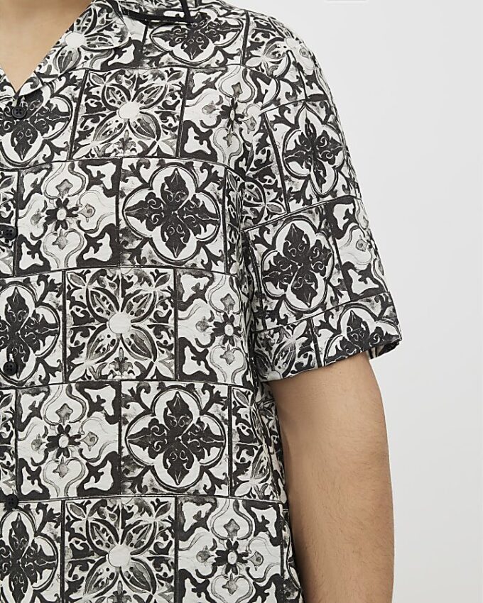 White Regular Fit Baroque Tile Print Shirt
