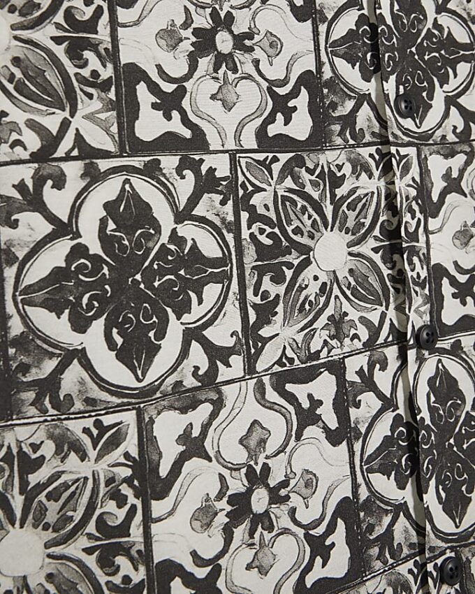 White Regular Fit Baroque Tile Print Shirt
