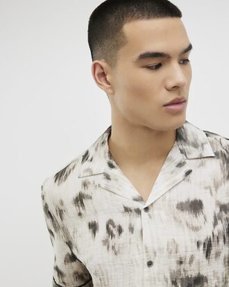 White Regular Fit Blurred Animal Print Shirt White Regular Fit Blurred Animal Print Shirt