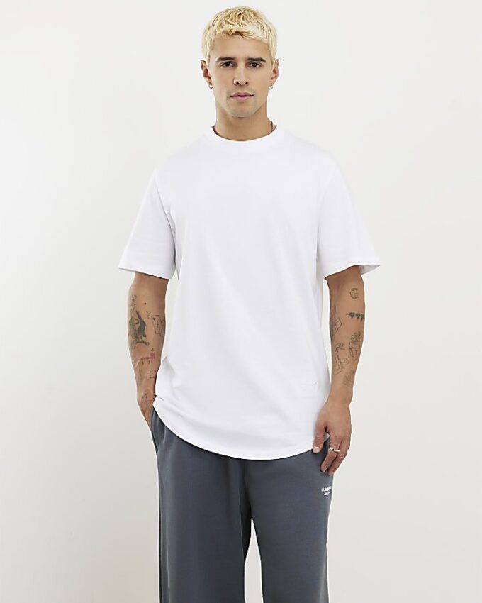 White Regular Fit Curve Hem T-Shirt