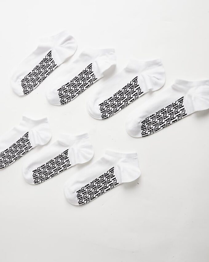 White RI Monogram Pack Of 7 Socks