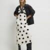 White Satin Polka Dot Midi Slip Dress
