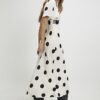 White Satin Polka Dot Midi Slip Dress