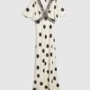 White Satin Polka Dot Midi Slip Dress