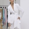 White Shawl Collar Tie Waist Blazer