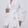 White Shawl Collar Tie Waist Blazer