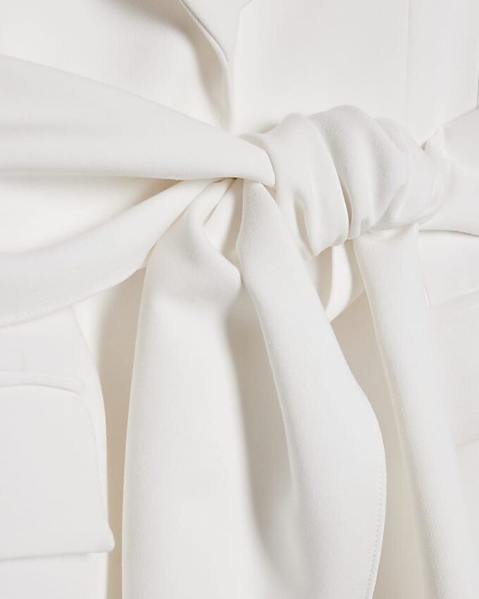 White Shawl Collar Tie Waist Blazer