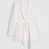 White Shawl Collar Tie Waist Blazer