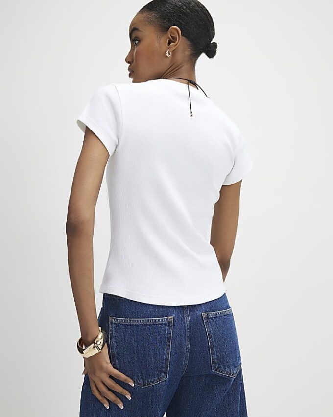 White Short Sleeve Fitted Rib T-shirt