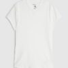 White Short Sleeve High V Neck Ribbed Top