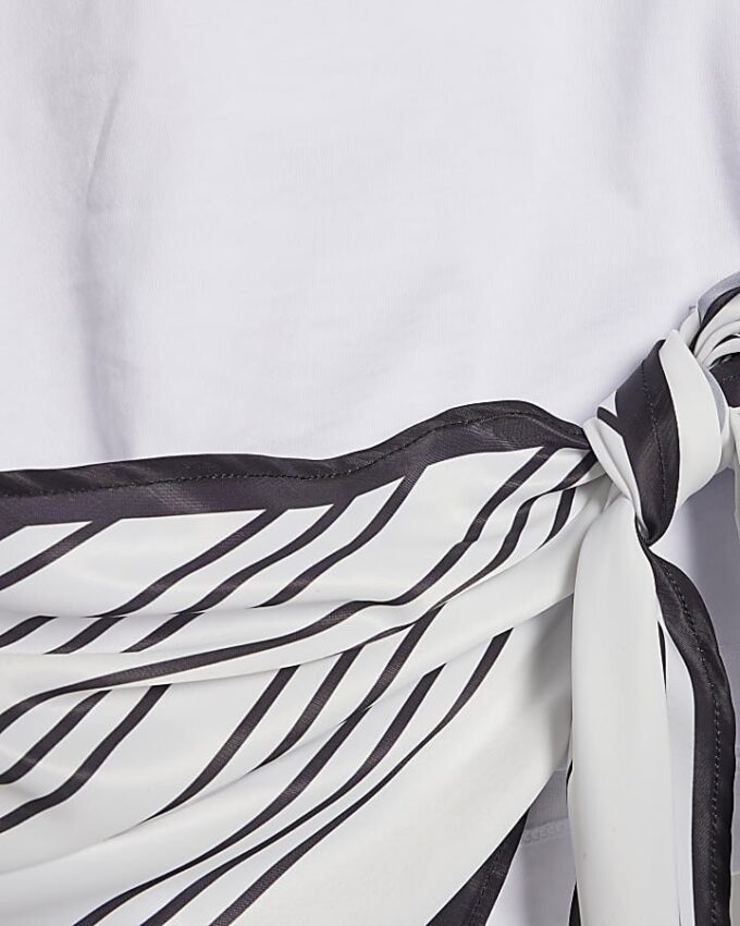 White Short Sleeve Scarf Mix T-Shirt