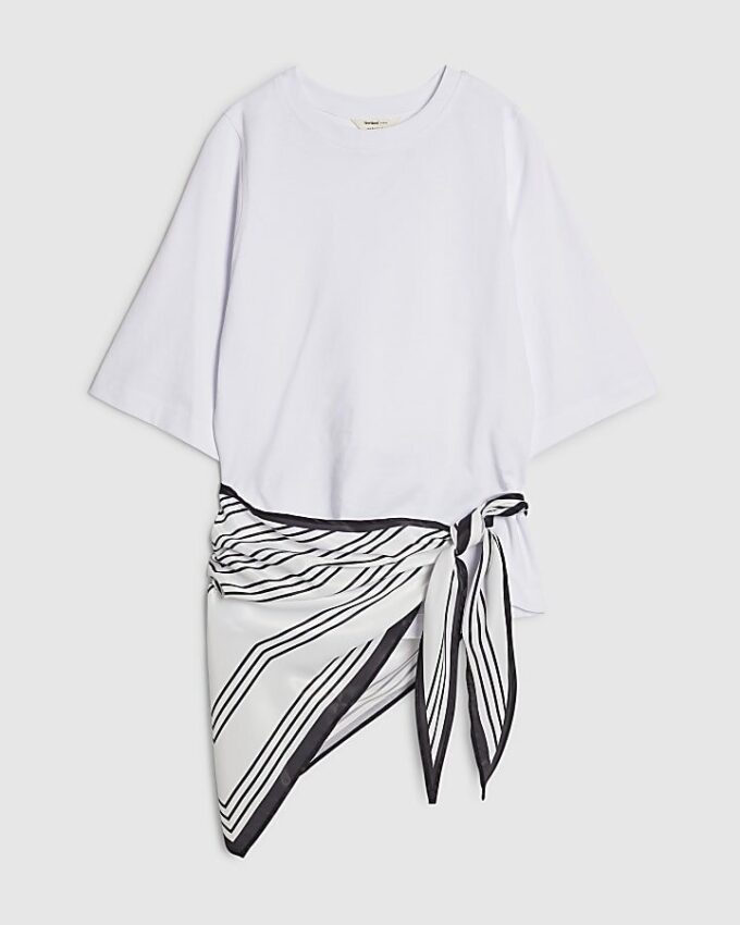 White Short Sleeve Scarf Mix T-Shirt