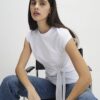 White Short Sleeve Tie Side T-shirt