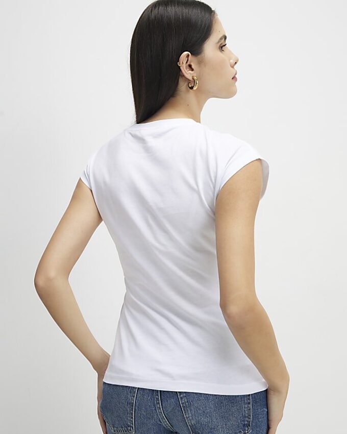 White Short Sleeve Tie Side T-shirt