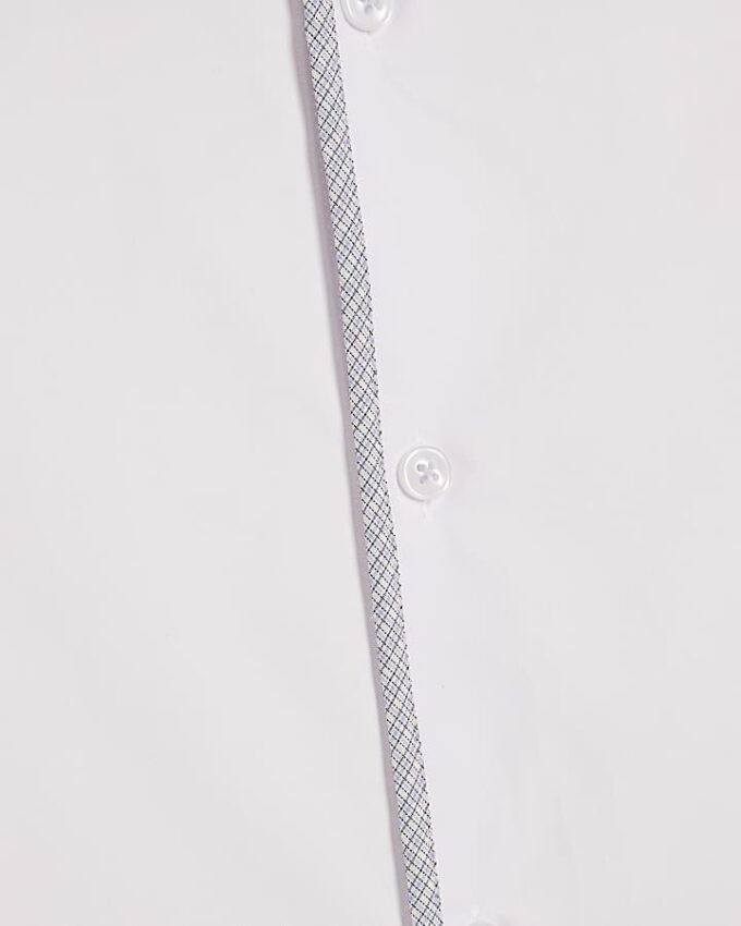 White Slim Fit Check Trim Shirt