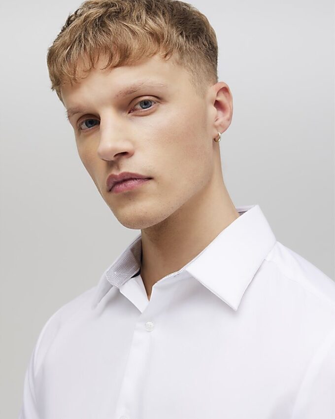 White Slim Fit Contrast Trim Shirt