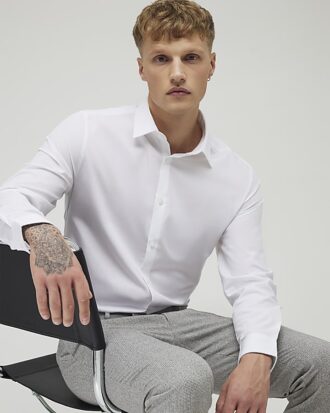 White slim fit long sleeve shirt