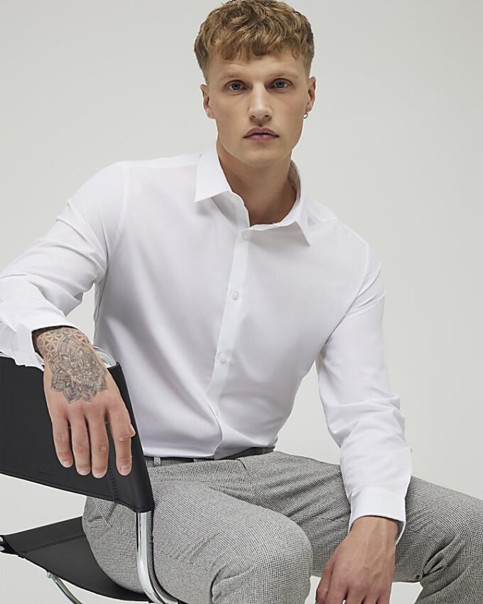 White slim fit long sleeve shirt