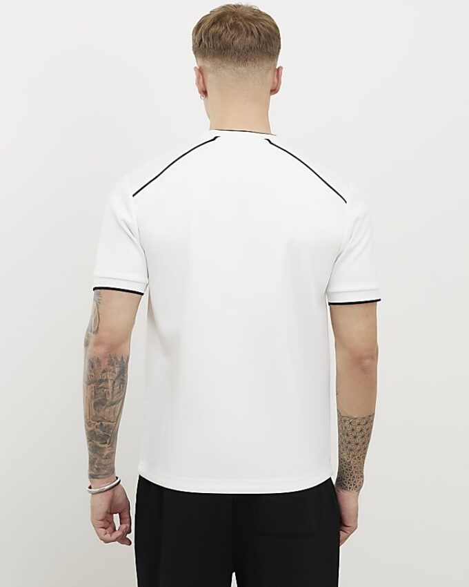 White Slim Fit Piped T-Shirt