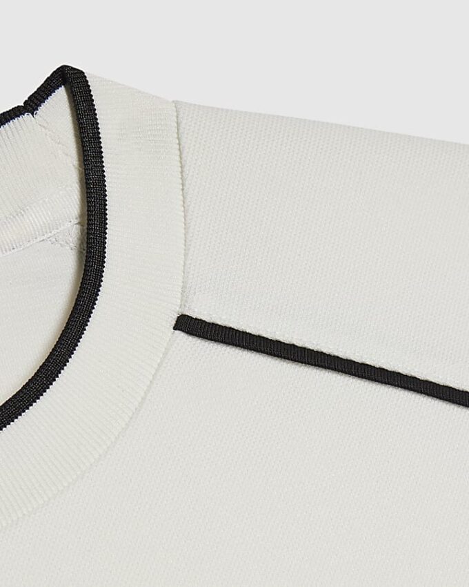 White Slim Fit Piped T-Shirt