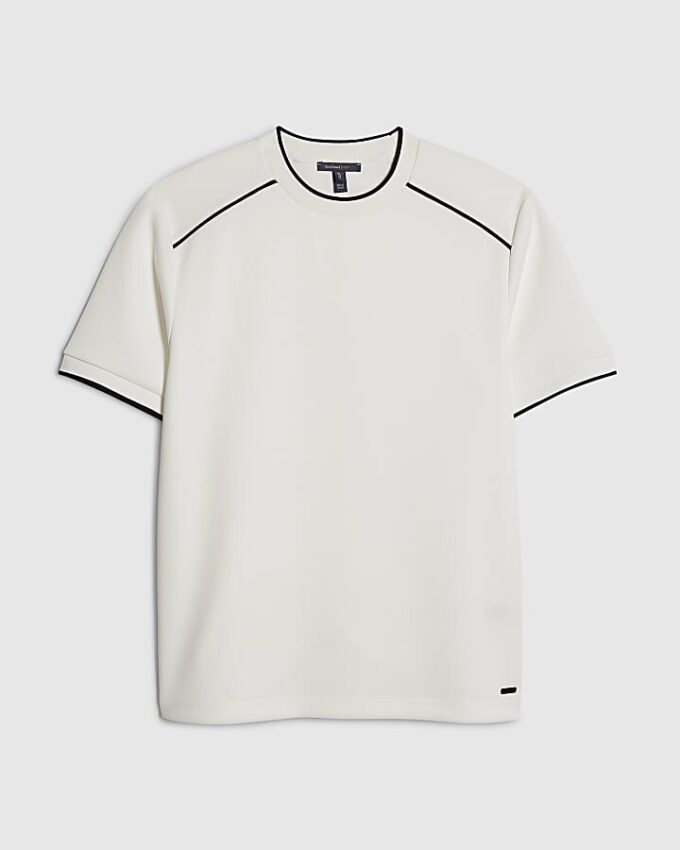 White Slim Fit Piped T-Shirt