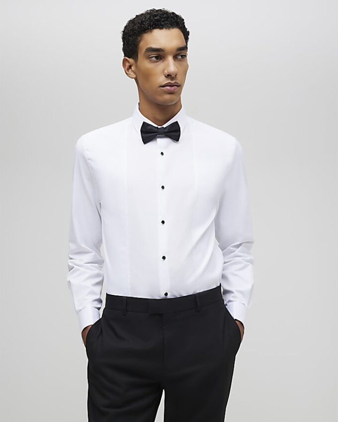 White Slim Fit Pique Formal Shirt