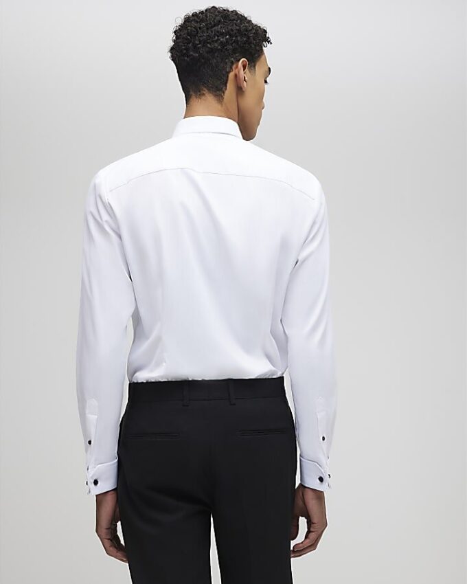 White Slim Fit Pique Formal Shirt