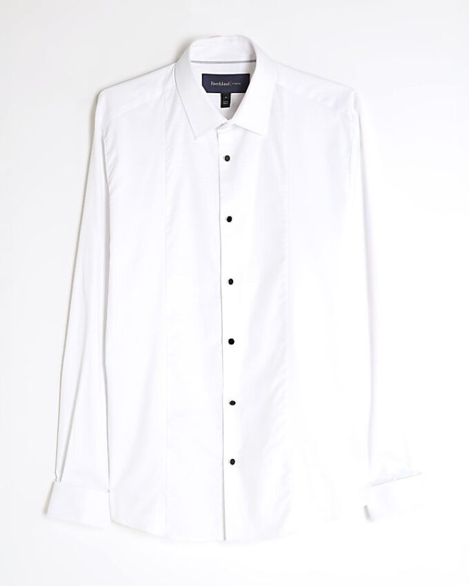 White Slim Fit Pique Formal Shirt