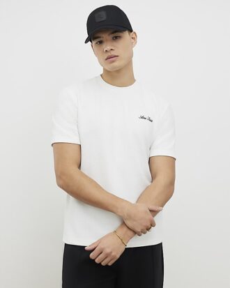 White Slim Fit Textured Ame Saint T-Shirt