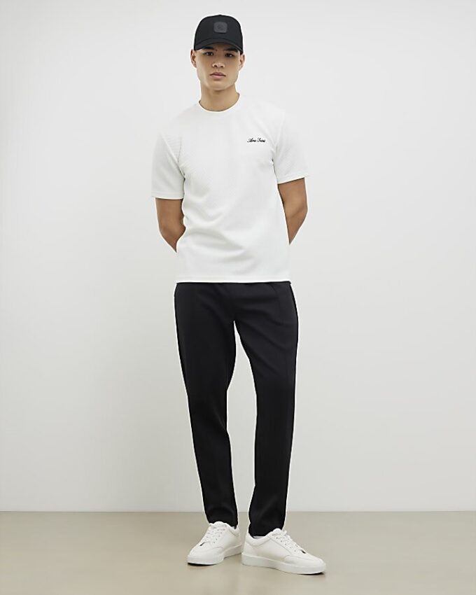 White Slim Fit Textured Ame Saint T-Shirt