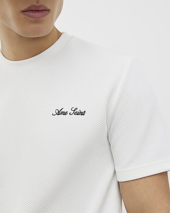 White Slim Fit Textured Ame Saint T-Shirt