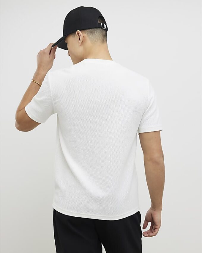 White Slim Fit Textured Ame Saint T-Shirt