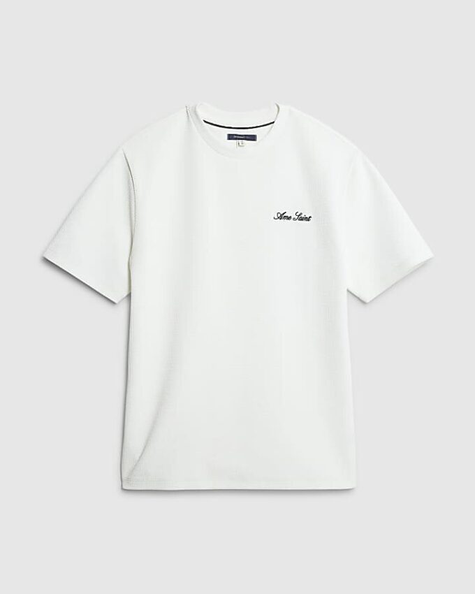 White Slim Fit Textured Ame Saint T-Shirt