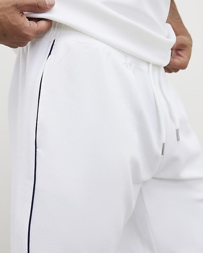 White Slim Fit Textured Tipped Shorts