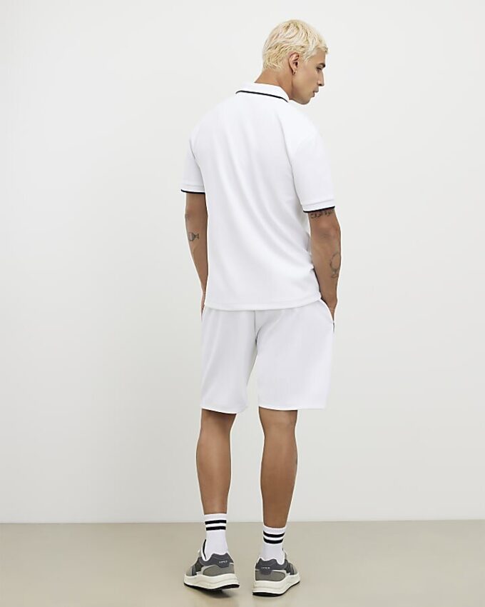 White Slim Fit Textured Tipped Shorts
