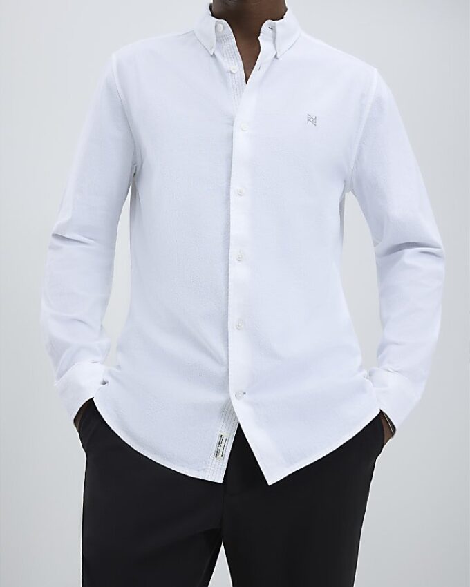 White Slim Fit Washed Shirt