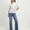 White Striped Short Sleeve Pussybow Blouse