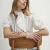 White Striped Short Sleeve Pussybow Blouse