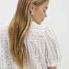 White Striped Short Sleeve Pussybow Blouse
